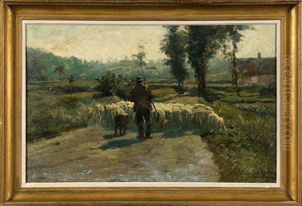 Le Retour Du Berger Et De Son Troupeau Oil Painting by Franz Courtens