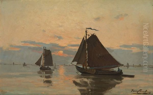 Coucher De Soleil Sur L'escaut Oil Painting by Franz Courtens