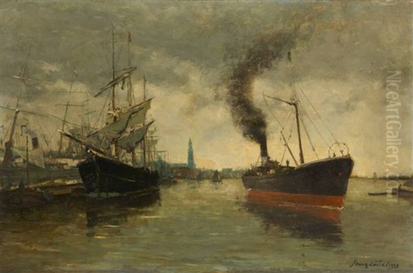 Cargos Mixtes Devant Le Port D'anvers Oil Painting by Franz Courtens