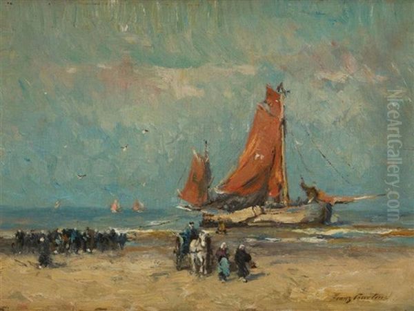 L'arrivee D'une Barque Oil Painting by Franz Courtens