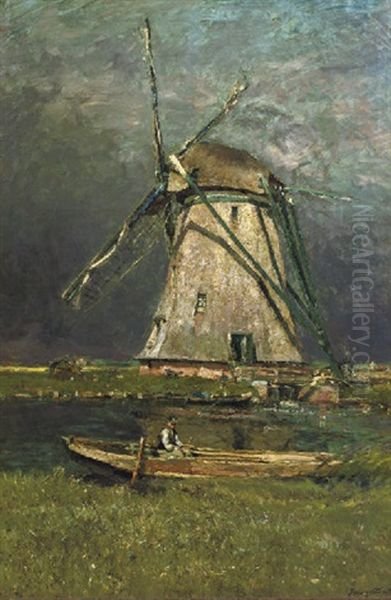 Fishing By The Mill Oil Painting by Franz Courtens