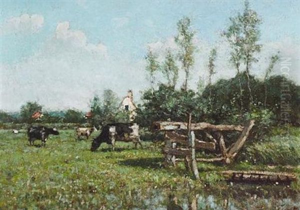 Cattle In A Meadow Oil Painting by Franz Courtens