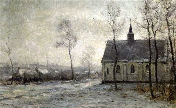 Vue De Village En Hiver Oil Painting by Franz Courtens