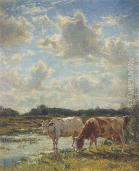 Bords De La Zan (matin): Cows By The Zaan, Holland Oil Painting by Franz Courtens