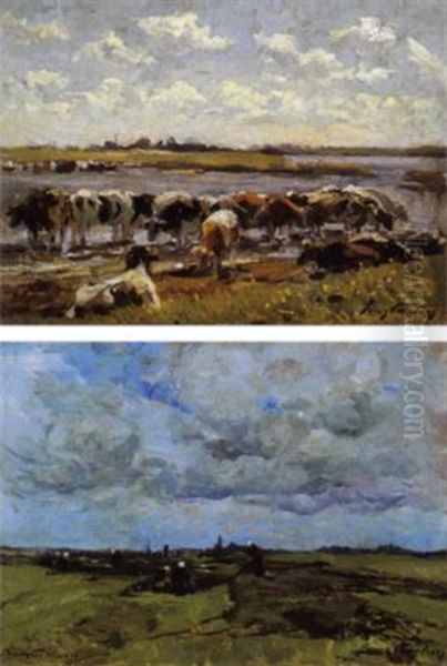 Vaches Au Bord D'une Riviere Oil Painting by Franz Courtens