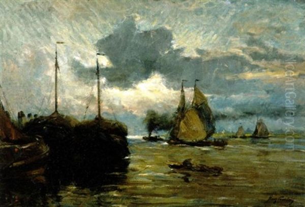 Dans L'estuaire - L'escaut Oil Painting by Franz Courtens