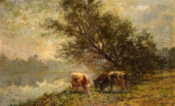 Vaches Au Bord D'un Cours D'eau Oil Painting by Franz Courtens