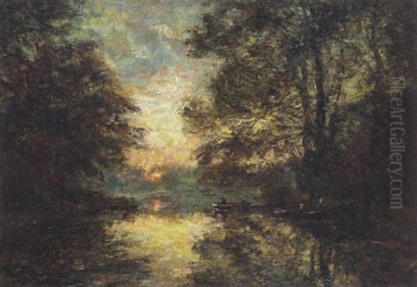 Coucher De Soleil Oil Painting by Franz Courtens