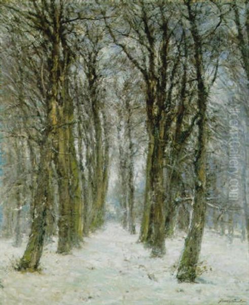 Le Bois Sous La Neige - Het Besneeuwde Bos Oil Painting by Franz Courtens