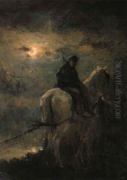 Haleur A Cheval Oil Painting by Franz Courtens