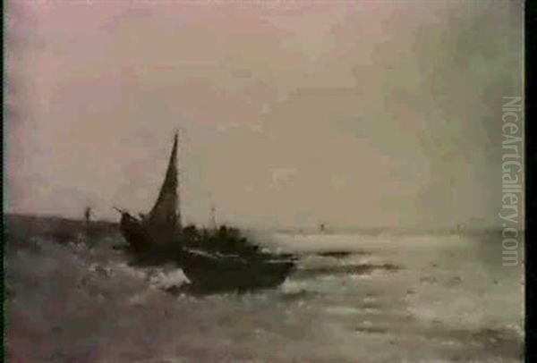 Low Tide: Moored Fishing-boats Oil Painting by Franz Courtens