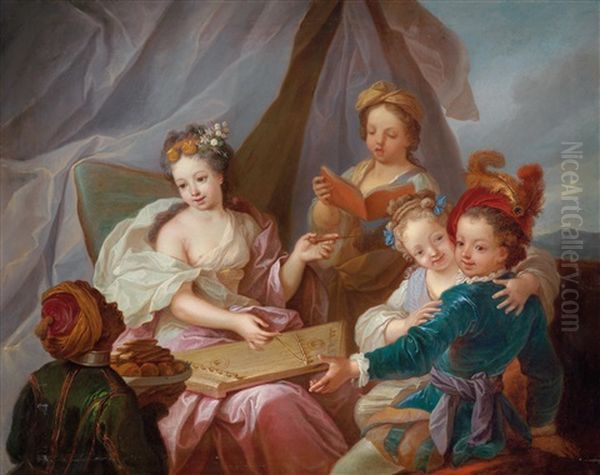 Musizierende Kinder Mit Einem Mohrenpagen Oil Painting by Jacques-Francois Courtin