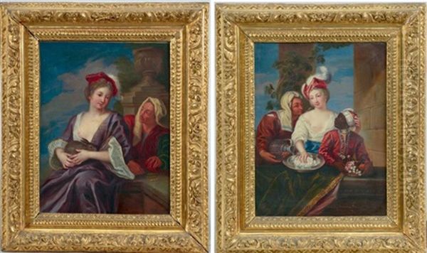 La Jeune Femme Et L'entremetteuse (2 Works) Oil Painting by Jacques-Francois Courtin