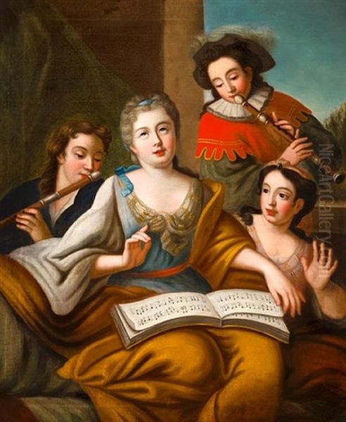 The Music Lesson Oil Painting by Jacques-Francois Courtin