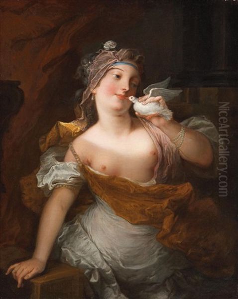 Venuspriesterin Mit Taube (pretresse De Venus Tenant Un Pigeon) Oil Painting by Jacques-Francois Courtin