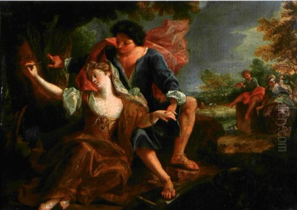 Angelique Et Medor Oil Painting by Jacques-Francois Courtin