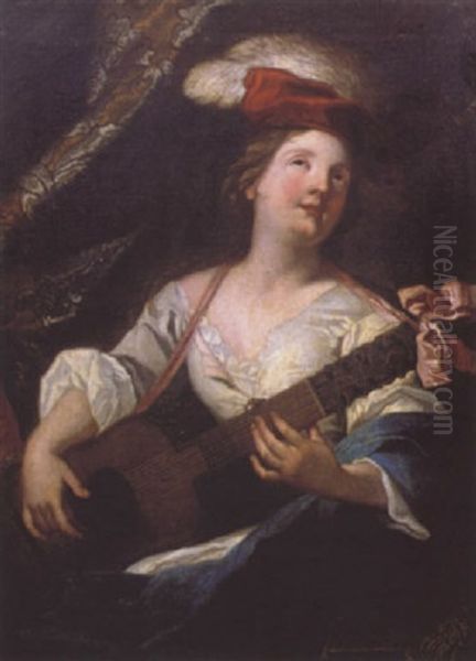 Jeune Femme Jouant De La Guitare Oil Painting by Jacques-Francois Courtin