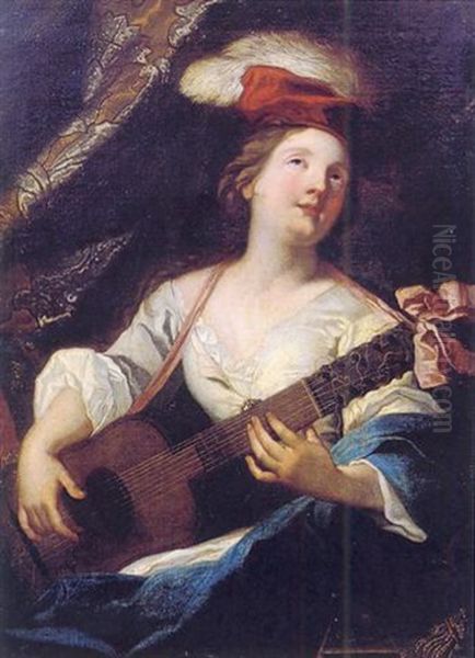 Jeune Femme Jouant De La Guitare Oil Painting by Jacques-Francois Courtin