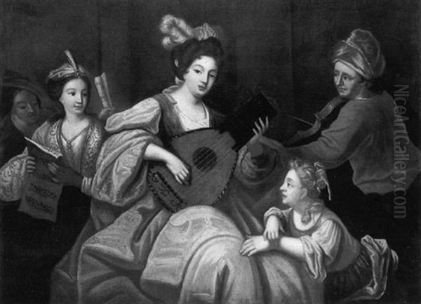 Concert Avec Une Joueuse De Luth Oil Painting by Jacques-Francois Courtin