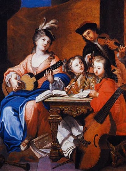 La Lecon De Musique Oil Painting by Jacques-Francois Courtin