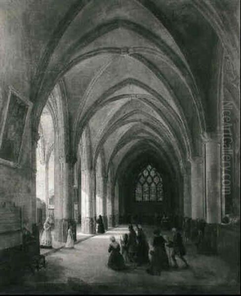 Interieur D'une Eglise Gothique Oil Painting by Louis Courtin