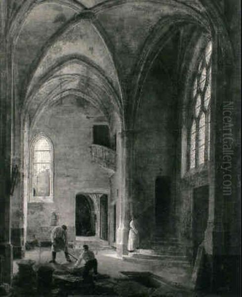 Interieur D'eglise Avec Un Enfant De Choeur Oil Painting by Louis Courtin