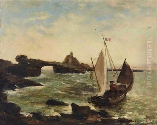 Le Rocher De La Vierge, Biarritz Oil Painting by Alexandre Courtines