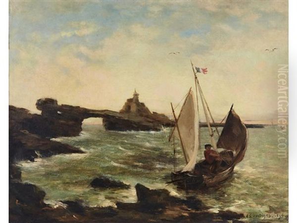 Le Rocher De La Vierge, Biarritz Oil Painting by Alexandre Courtines