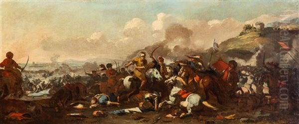 Cavalry Battle Between Turks And Christians Oil Painting by Jacques Courtois