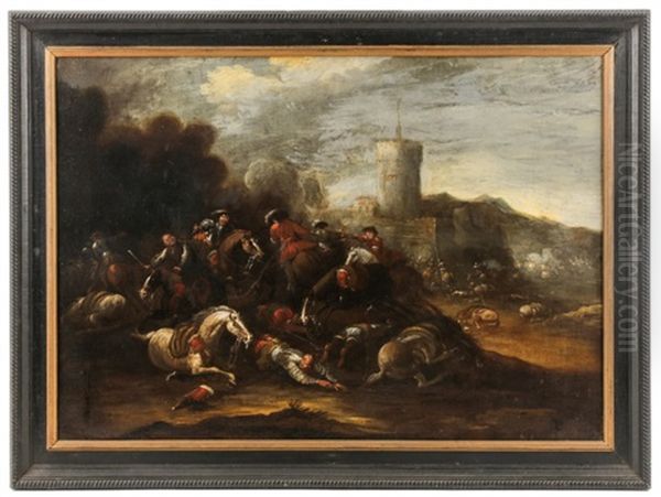 Untitled (battle Under The Turret) Oil Painting by Jacques Courtois