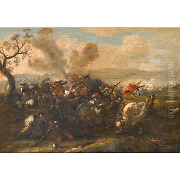 Military Skirmish Oil Painting by Jacques Courtois