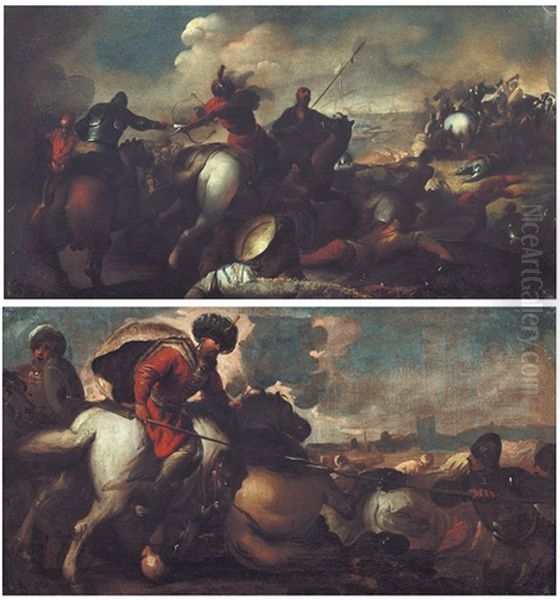 Scontro Di Cavalieri Turchi E Cristiani (coppia Di) Oil Painting by Jacques Courtois