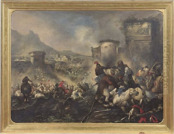 Battaglia Sotto Le Mura Di Una Citta Oil Painting by Jacques Courtois