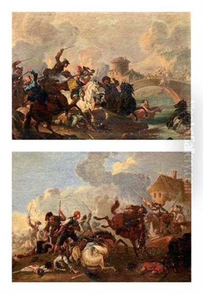 Scene De Cavalerie (pair) Oil Painting by Jacques Courtois