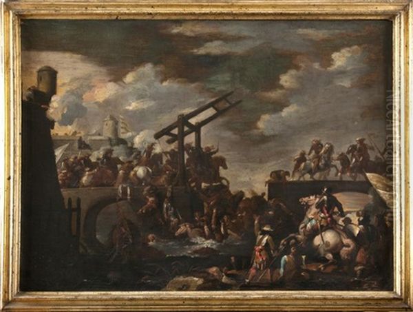 Scene De Bataille Sur Un Pont Oil Painting by Jacques Courtois