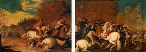 Batalla Ecuestre (pair) Oil Painting by Jacques Courtois