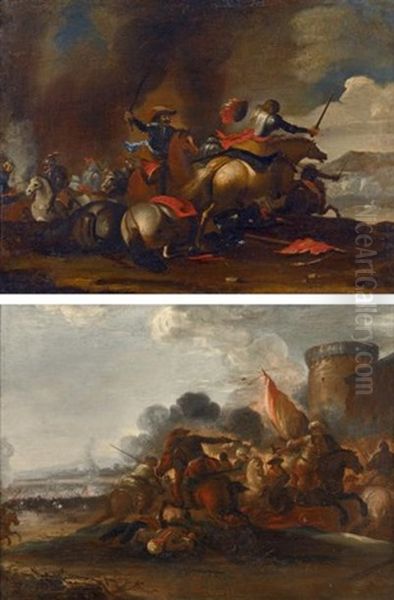 Choc De Cavalerie (pair) Oil Painting by Jacques Courtois