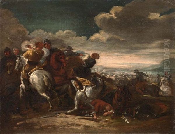 Battaglia Tra Cavalieri Imperiali E Turchi Oil Painting by Jacques Courtois