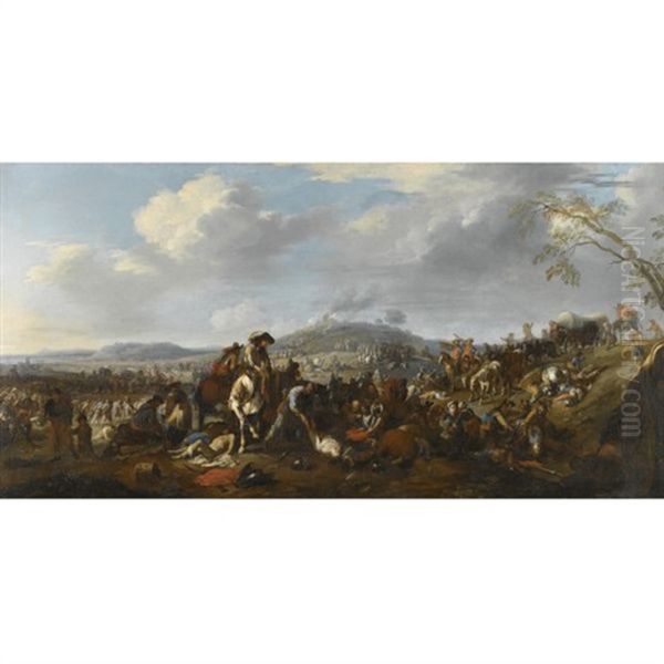 An Extensive Landscape With The Aftermath Of A Battle Oil Painting by Jacques Courtois