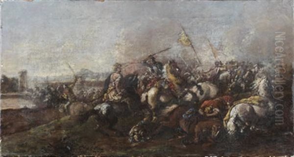 Choc De Cavalerie Avec Des Turcs Oil Painting by Jacques Courtois