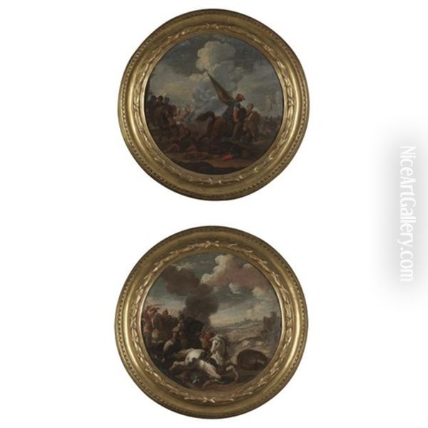 A Pair Of Cavalry Battles (pair) Oil Painting by Jacques Courtois