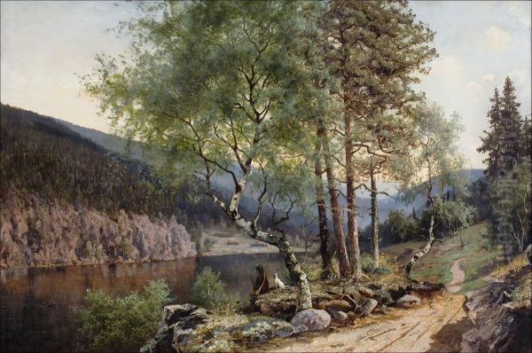 Metsastaja Ja Hanen Koiransa. Oil Painting by Alexis Ankarcrona