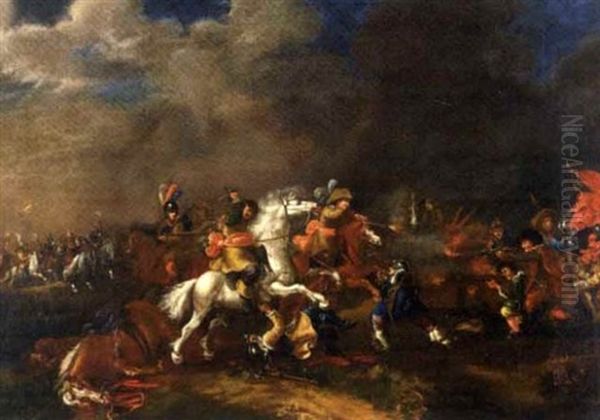 Scene De Combat De Cavalerie Oil Painting by Jacques Courtois