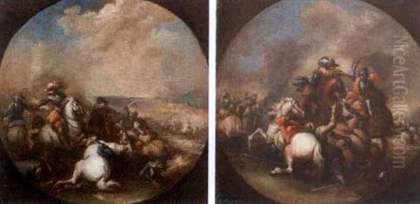 Cavalry Scene - The Thirty Years War (+ Another, Similar; Pair) Oil Painting by Jacques Courtois