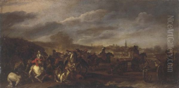 A Calvary Battle Oil Painting by Jacques Courtois