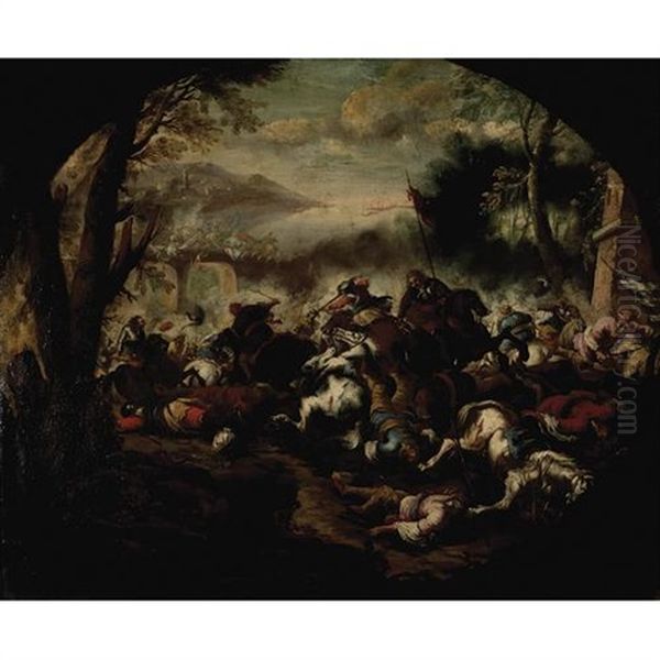 A Battle Scene With Numerous Figures Oil Painting by Jacques Courtois