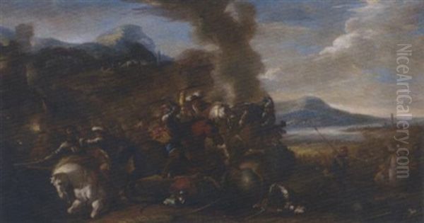 A Calvary Skirmish Oil Painting by Jacques Courtois