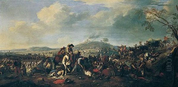 An Extensive Landscape With The Aftermath Of A Battle Oil Painting by Jacques Courtois