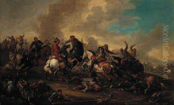 A Calvary Skirmish Oil Painting by Jacques Courtois