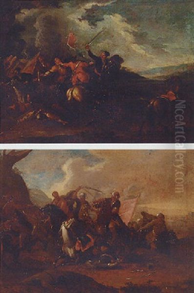 Cavalry Skirmish Between Turks And Christians Oil Painting by Jacques Courtois